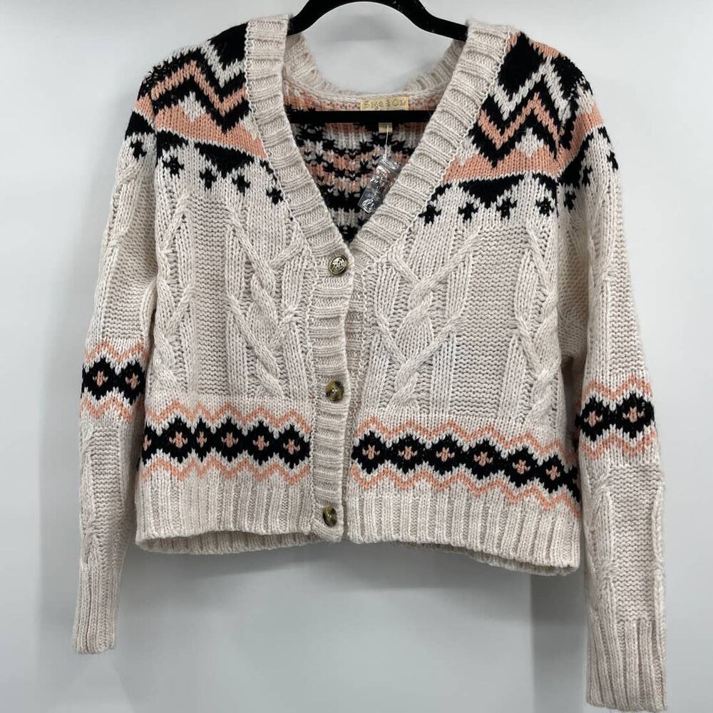 Sage & Oak Cropped Fair Isle Cardigan Sweater Tank Top Rib Knit Set Medium NEW